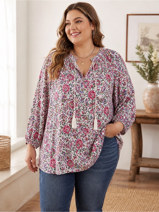 Old Navy Tops - Old Navy Floral Tassel Peasant Blouse Large Pink Boho Flowy Top